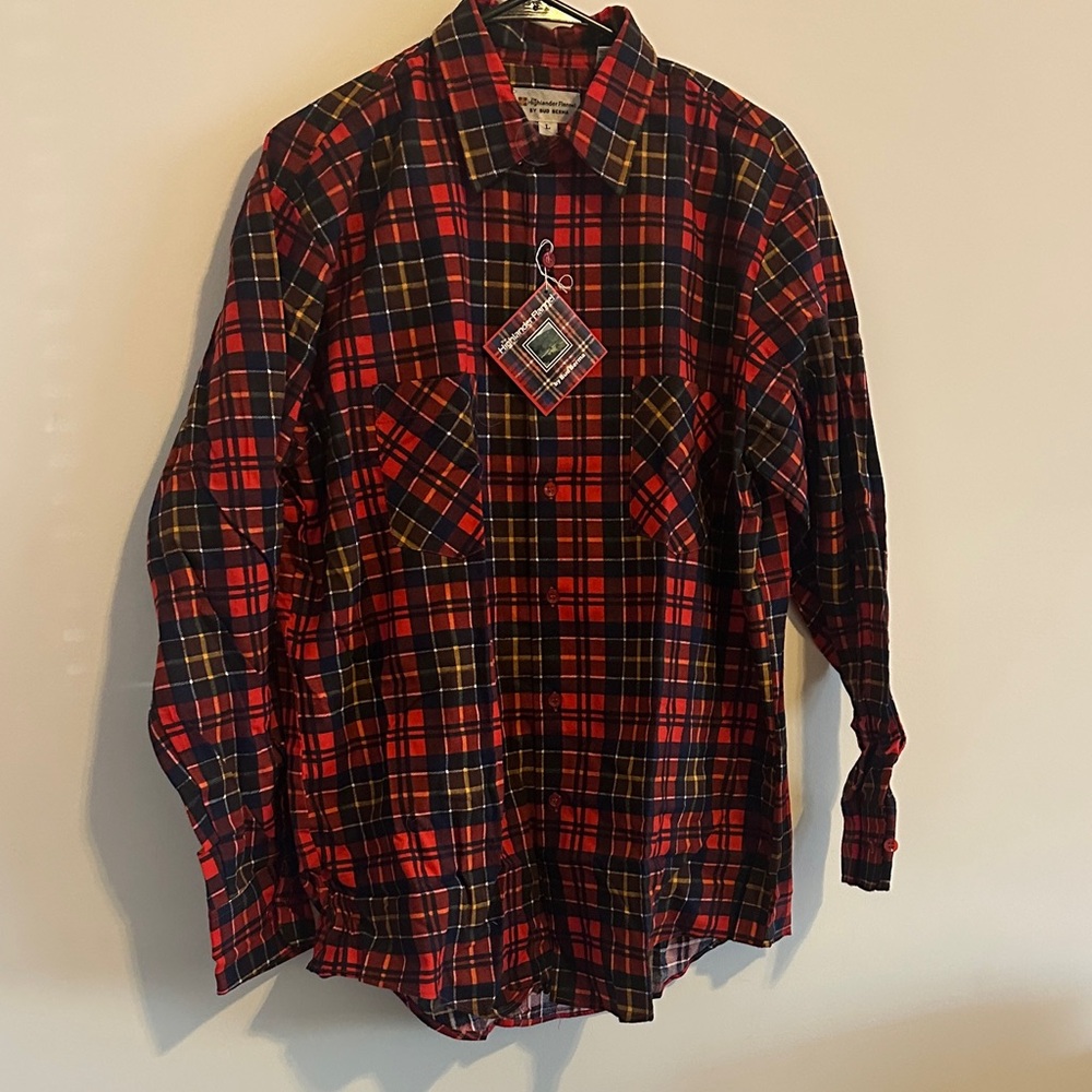 Men's Red Plaid Button-Down Shirt - Casual Long Sleeve